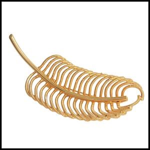 Vintage Signed ROGET TM Gold Tone Large LEAF Shape Pin Brooch